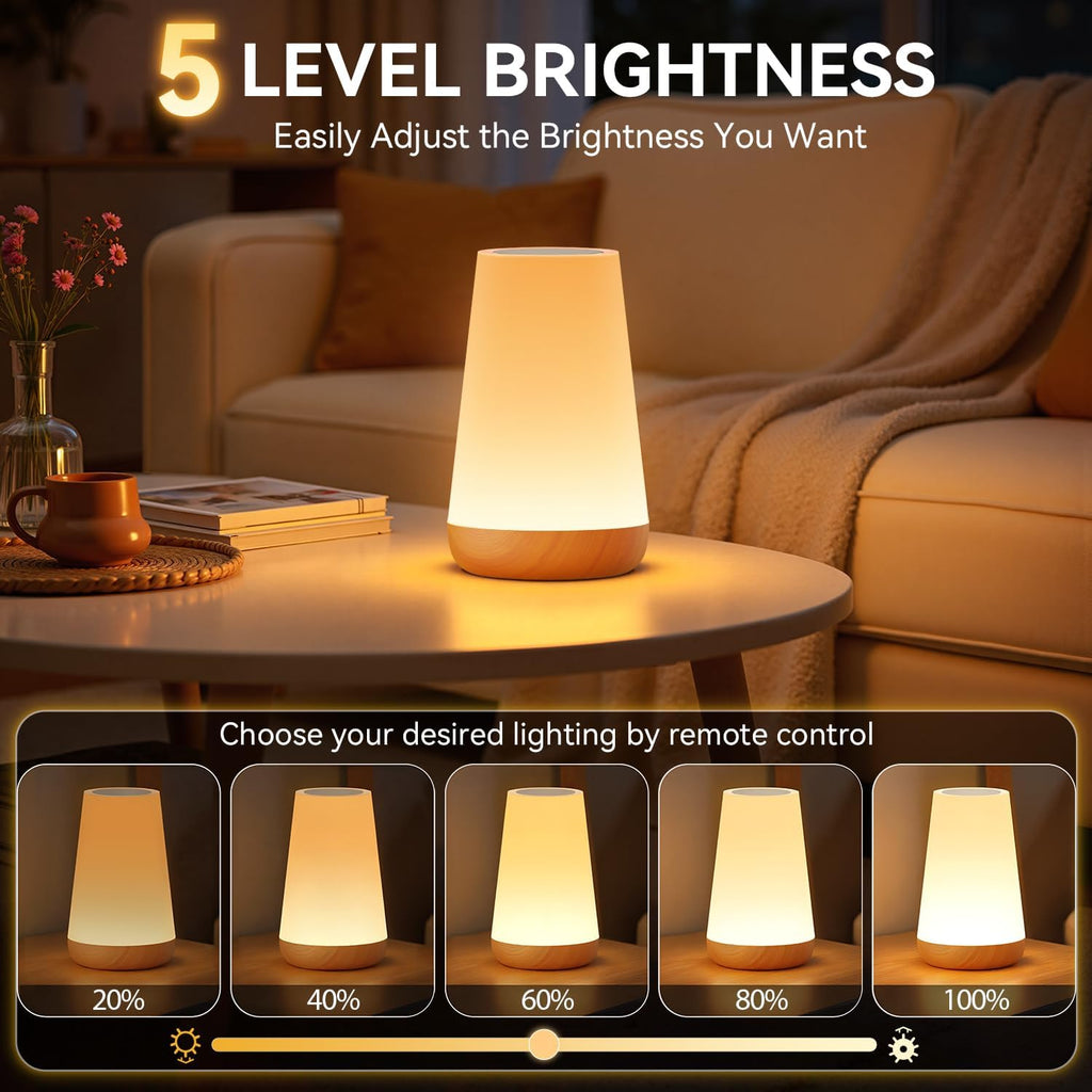 Auxmir Rechargeable LED Night Light, Touch & Remote Control Bedside Lamp with 13 Colors, 5 Brightness Levels, Portable Table Lamp for…