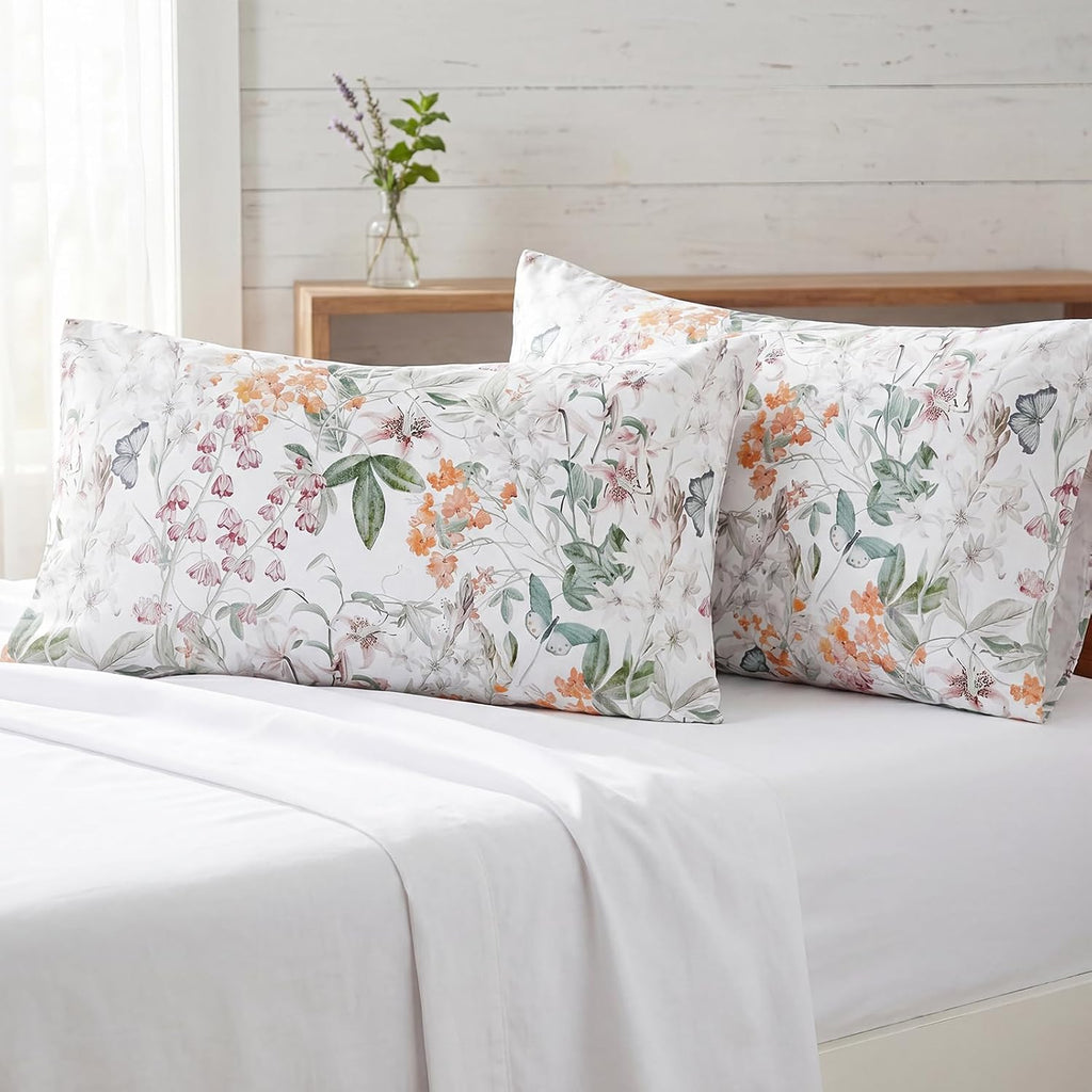 Bedorm Standard Size Pillow Cases Set 100% Cotton Pillow Covers 2 Pieces Yellow Flower Botanical Print Floral Pillow Case with Pocket Closu…