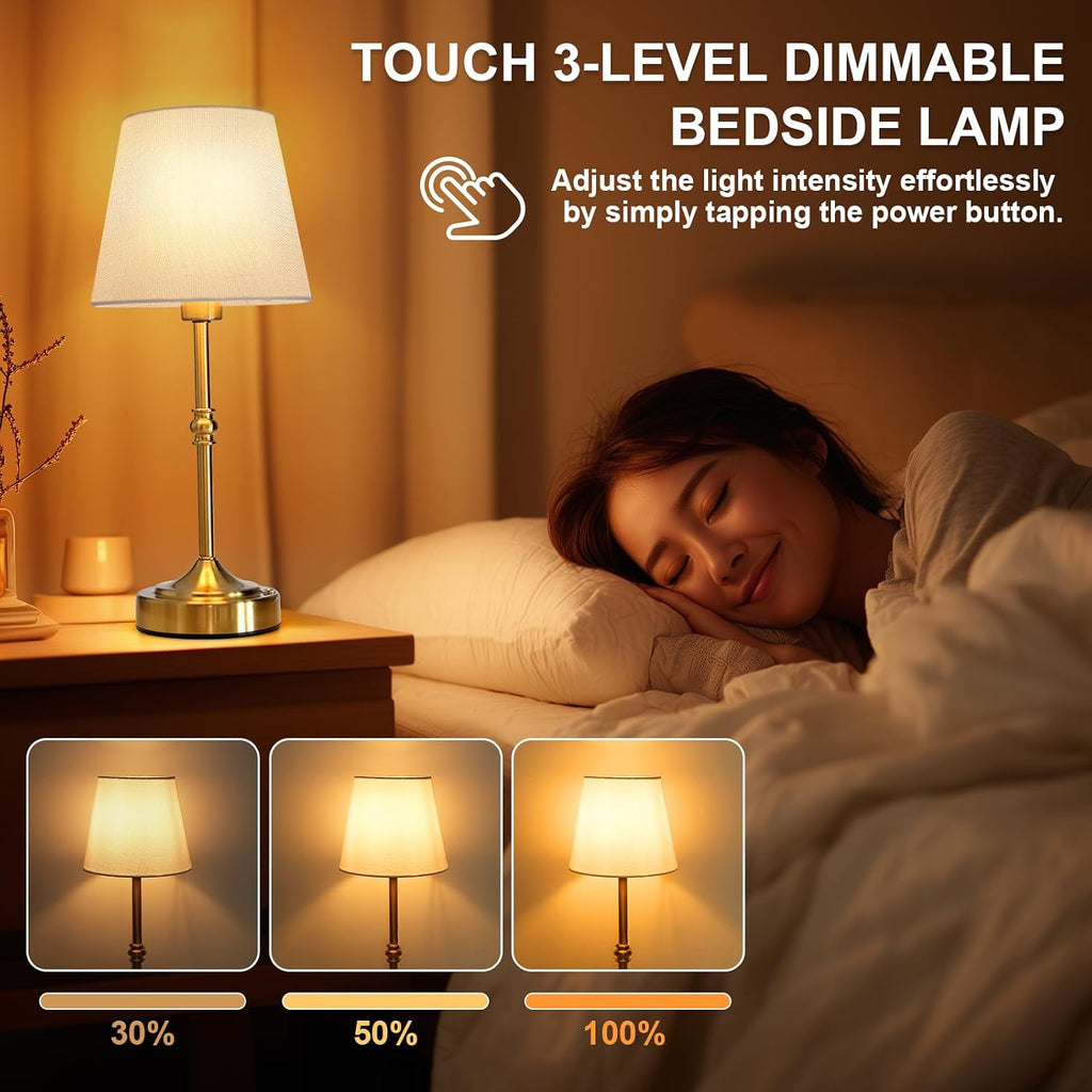 Rechargeable Cordless Table Lamp, 5000mAh Battery Operated Lamp, Wireless 3-Level Dimmable Touch Lamp, Portable Night Bedside Brass Lamp…