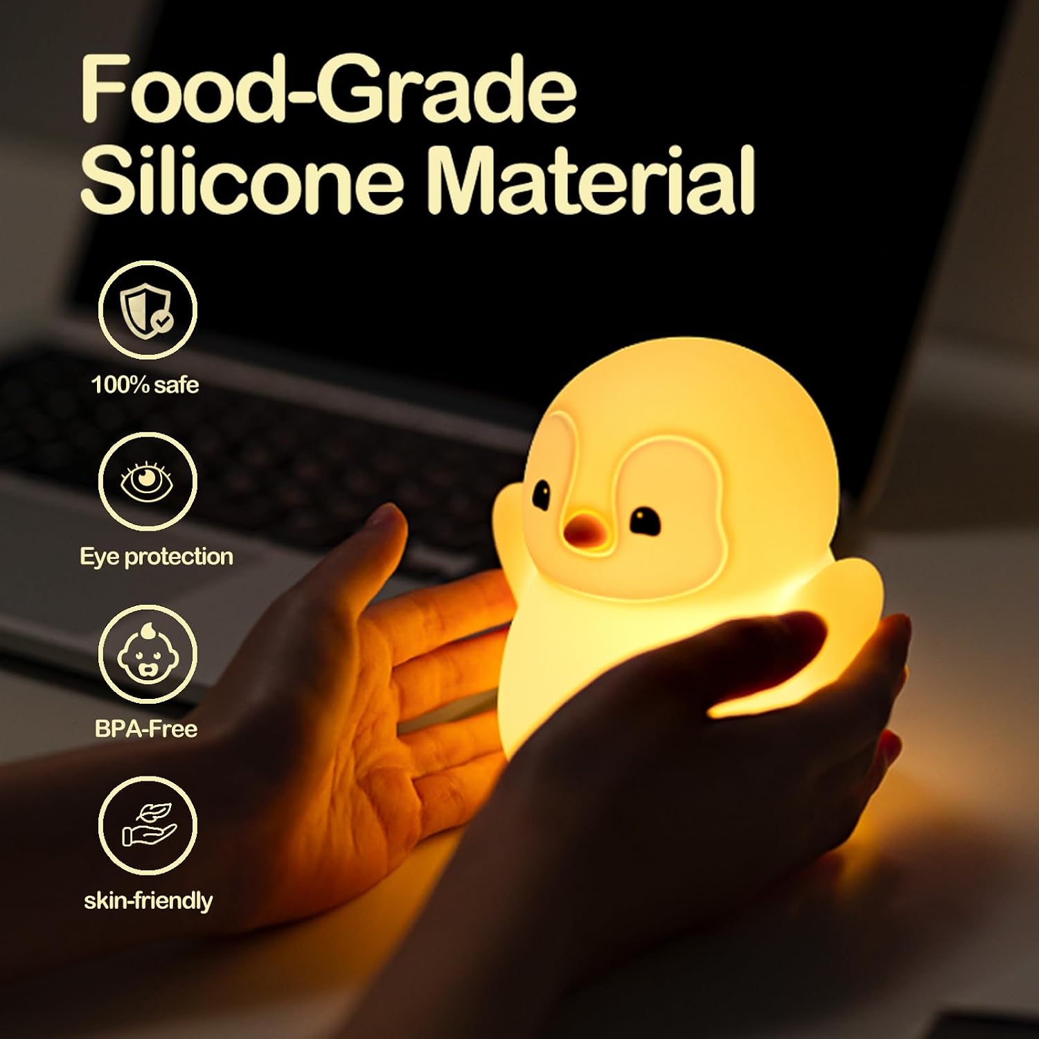 Atsuinightlight ATSUI Happy Penguin Night Light, LED Squishy Novelty Animal Lamp, Food Grade Silicone, 2 Level Dimmable, Nursery Nightlight…
