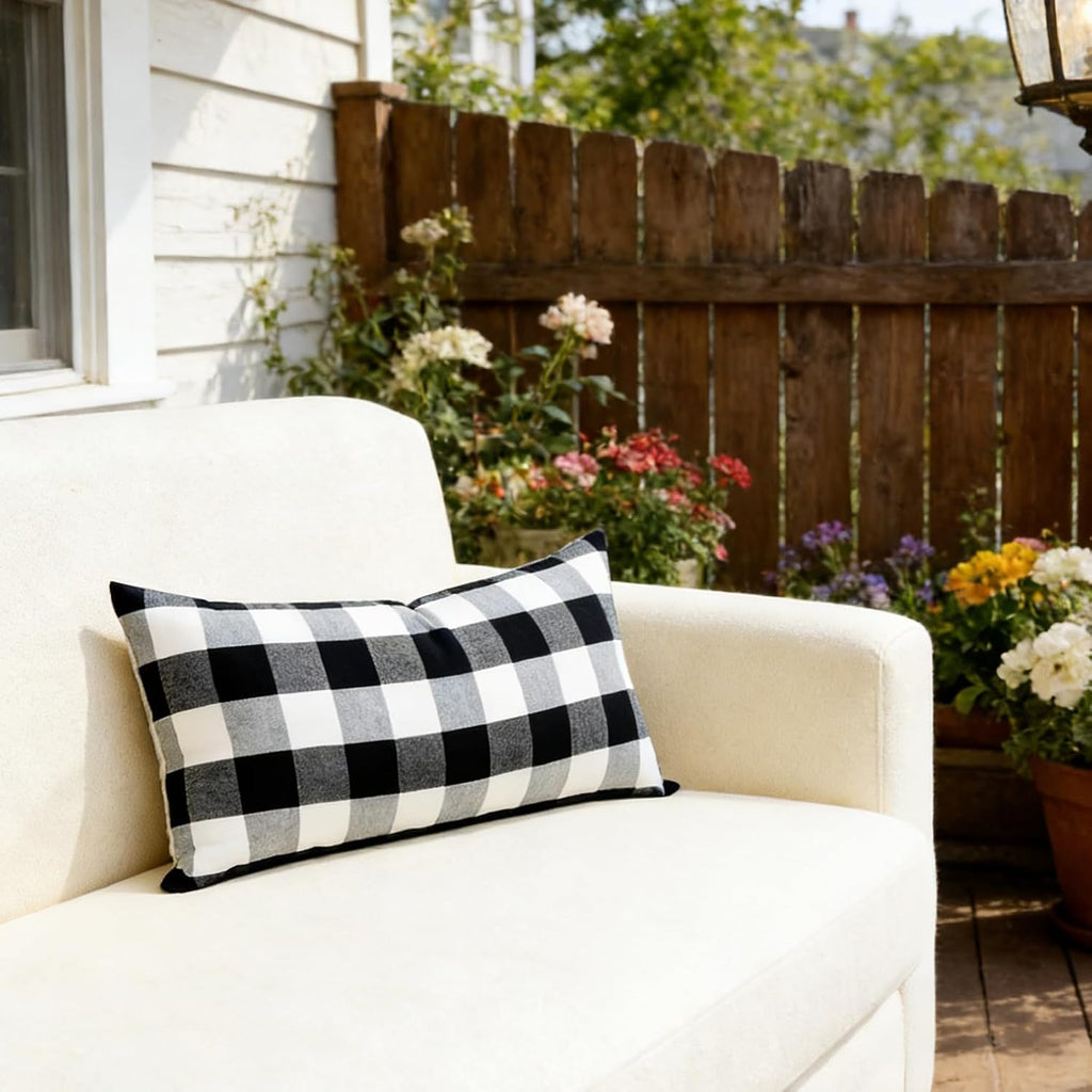 Slow Cow Black Checker Plaid Rectangular Pillow Cover Pillowcase Decorative Lumbar Throw Pillow Cover for Couch Sofa 12 x 24 Inches