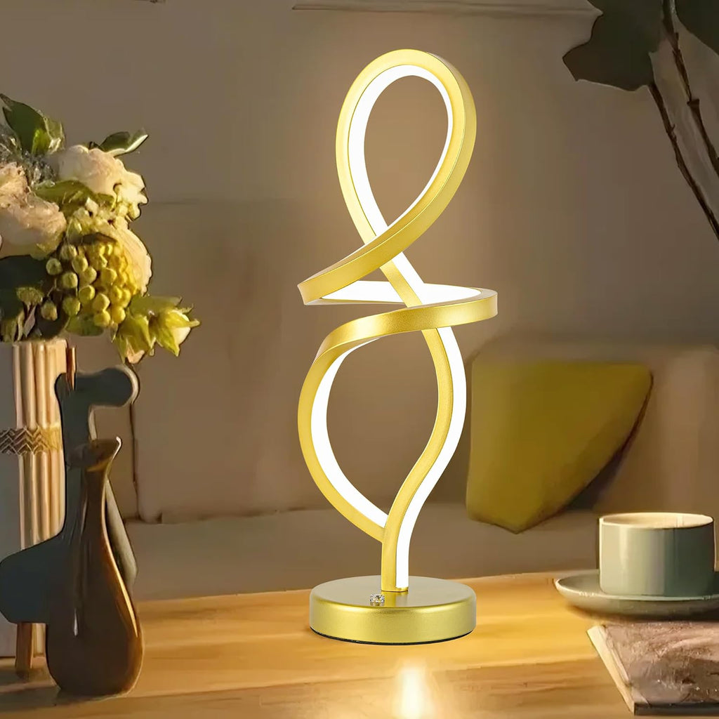 Mayful Modern RGB Table Lamp with 15W LED Unique Spiral Design, Gold Small Nightstand Lamp & Bedside Lamps, Touch Dimmable with 7 Colors…