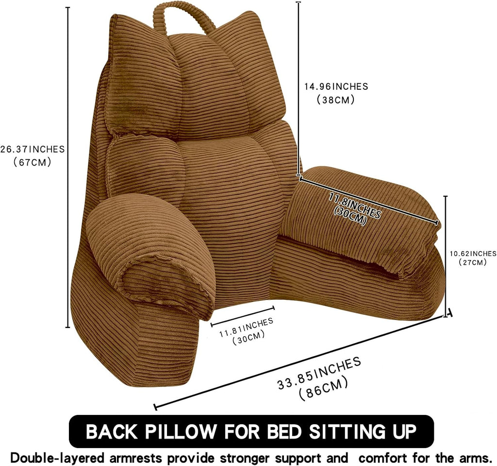 RRPAHWTV Reading Pillow for Bed with High Arm Rests, Back Support Pillow for Sitting Up in Bed with Shredded Memory Foam for Reading, TV…