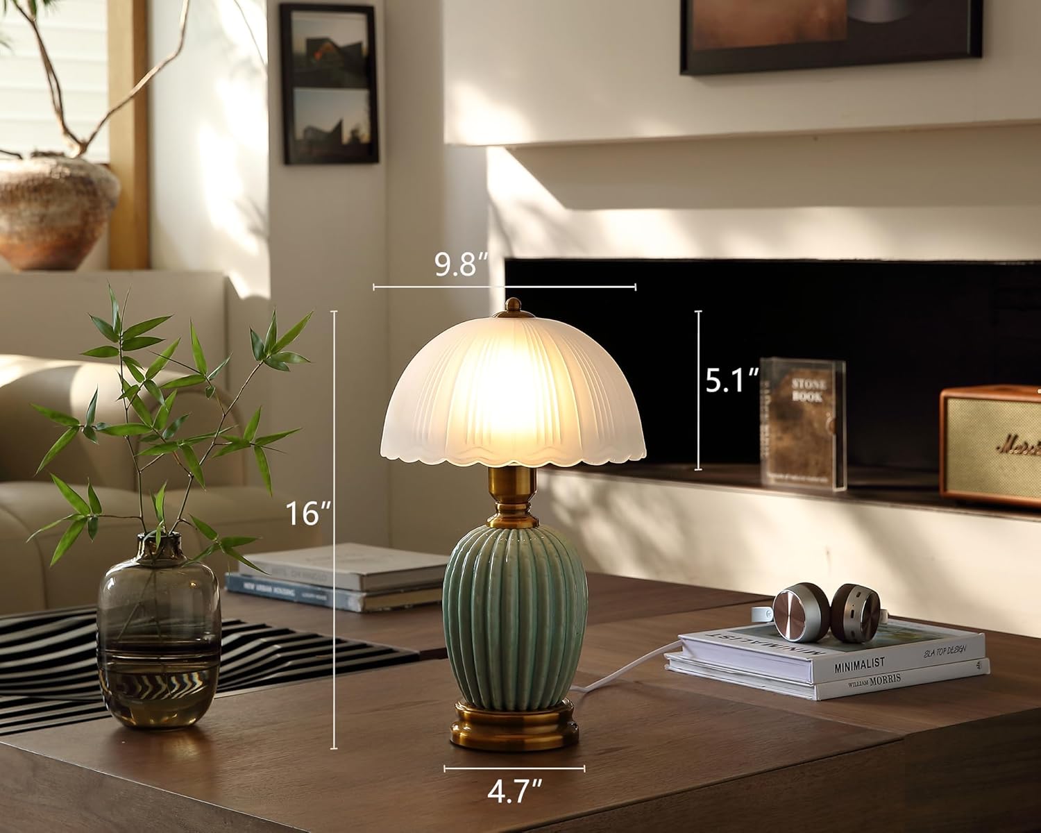 Glivpny Vintage Table Lamp for Living Room,16" Mid Century Modern Ceramic Lamps for Bedroom, Retro Bedside Nightstand Mushroom Glass…