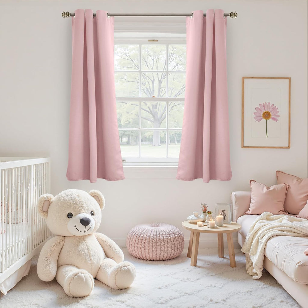 YoungsTex Light Pink Blackout Curtains 45 Inch Long for Short Window - Thermal Insulated Drapes with Grommet Room Darkening Privacy for Kid…