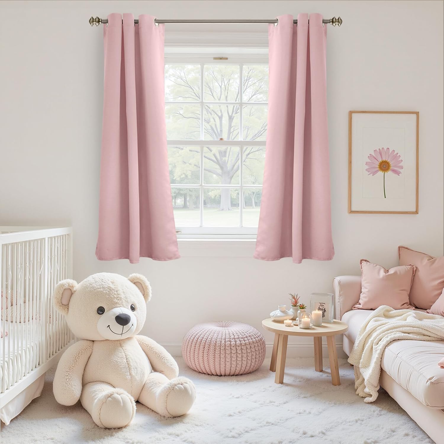 YoungsTex Light Pink Blackout Curtains 45 Inch Long for Short Window - Thermal Insulated Drapes with Grommet Room Darkening Privacy for Kid…