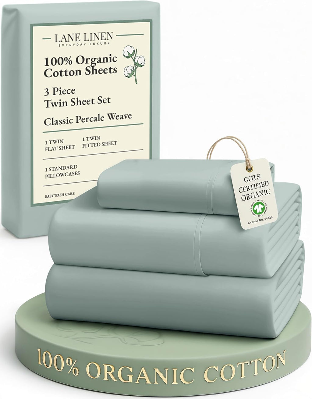 LaneLinen LANE LINEN 100% Organic Cotton Twin Bed Sheet Set, Mercerized Fully Elasticized reusable Sustainably Produced Bedding Sheets…