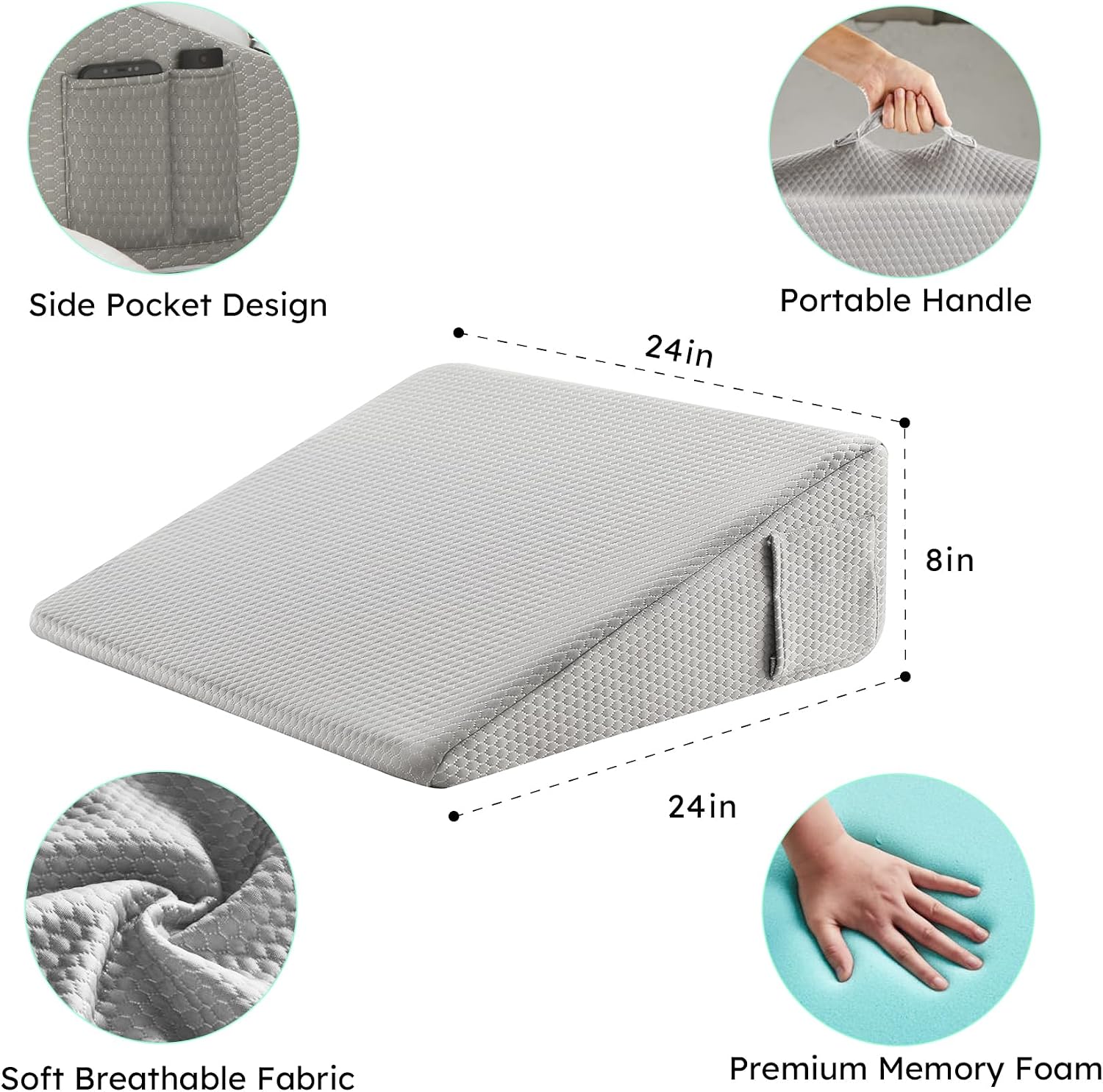 Bedluxe Wedge Pillow,8 inch Bed Wedge Pillow for Headboard, Pillow Wedge for Acid Reflux Relief, Sleeping, After Surgery, Snoring, Gerd…