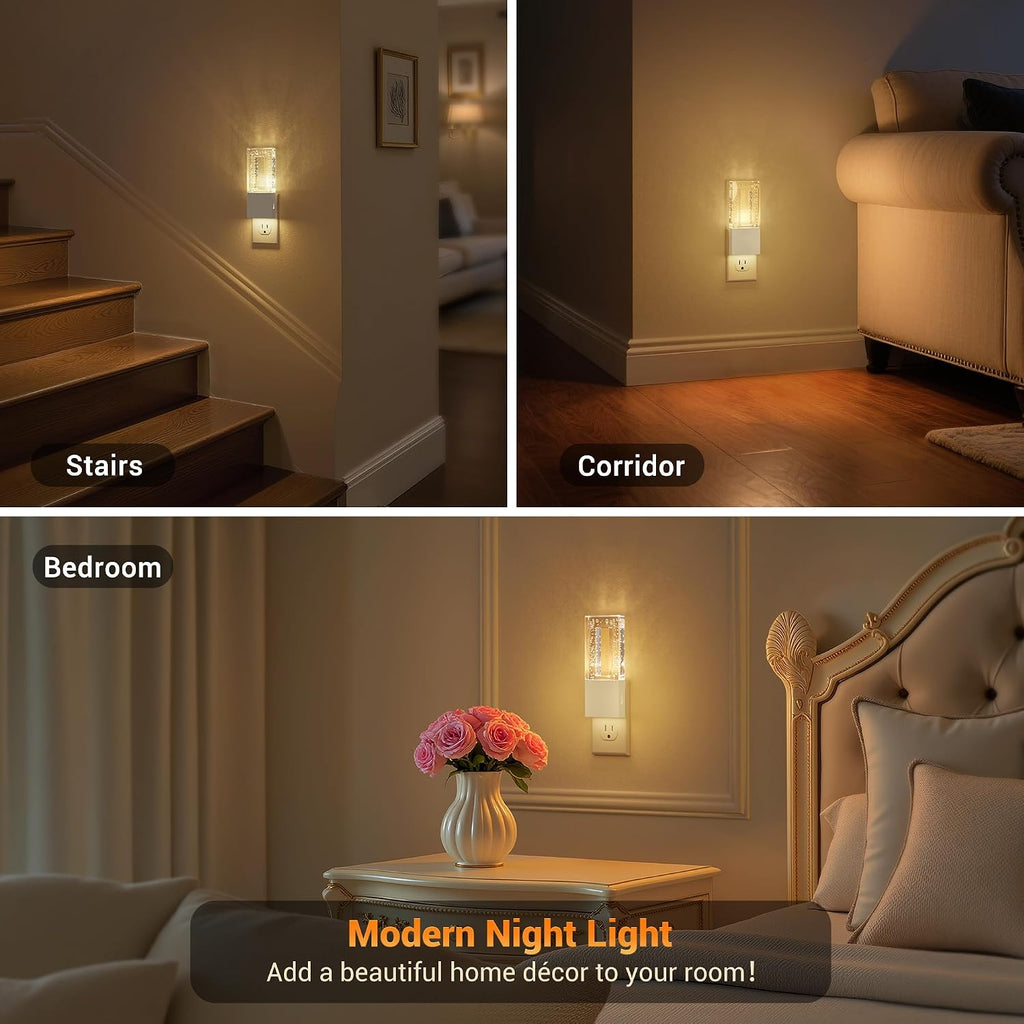 JandCase Night Lights Plug into Wall, Dusk to Dawn Sensor, 3000K Soft White LED, Acrylic Bubble Design, 0-100lm Adjustable Brightness…
