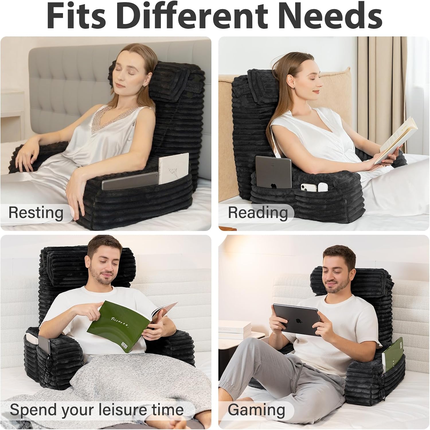 ENITYA 22" XL Ergonomic Bed Pillow for Sitting Up, Backrest Cushion for Reclining, Gaming, Resting, Watching TV, Recovery in Bed, Couch or…