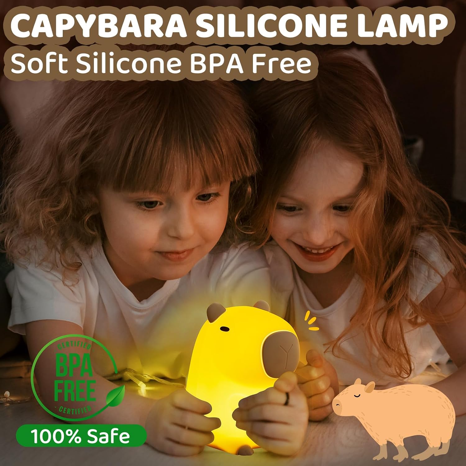 Mewaii Huggwaii Squishy Capybara Night Light for Kids - Soft Silicone Tap-Control Kids Night Light with 2 Brightness Levels & 20-Min Timer,…