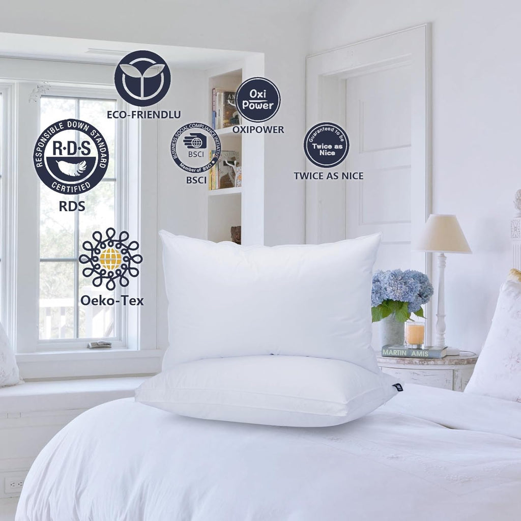 Vendare Queen Size Goose Down Pillow - Single Bed Pillow, Hypoallergenic Down and Feather Blend 500 Fill Power, 100% Cotton Cover, Medium F…