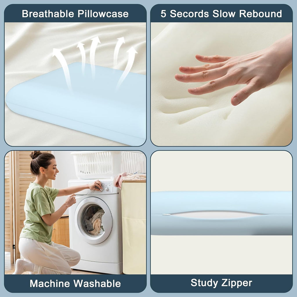 Comforshare Home Blue Memory Foam Pillows Bed Pillows with Cooling Removable Cover, Neck Support for Back Stomach Side Sleepers, 1 P…