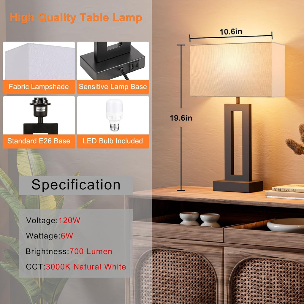 Nightstand Table Lamps for Bedrooms Set of 2 - Touch Bedside Lamp with USB C+A, 3 Way Dimmable Living Room Lamps for End Tables Set of 2…