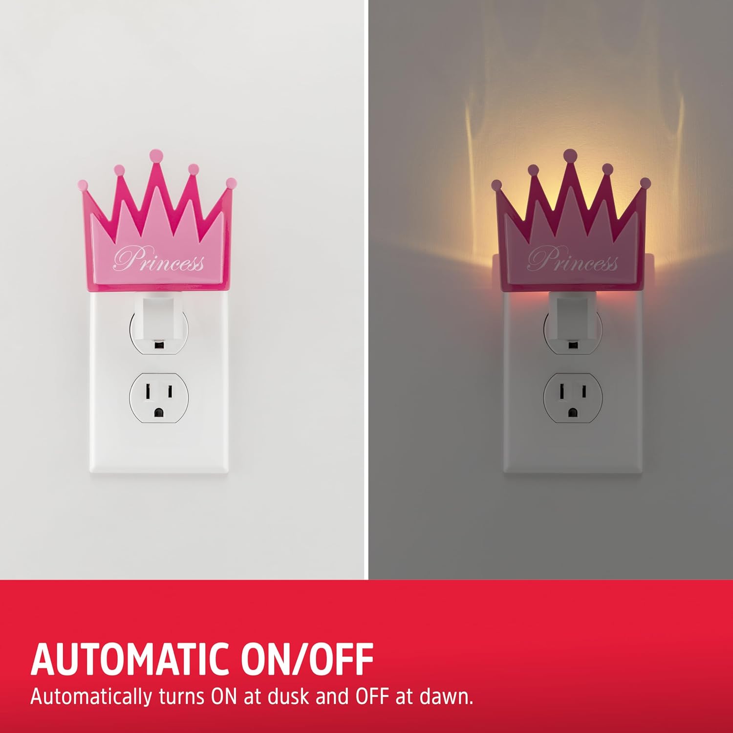 Energizer Princess Crown Night Light, Light Sensing, Soft White, Nightlight for Bedroom, Bathroom, Nursery, Hallway, Kitchen, 3000K, 82405