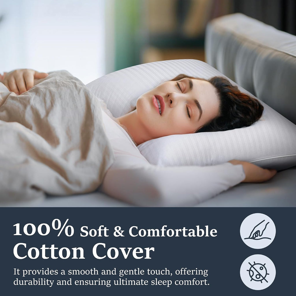 COZSINOOR Goose Feather Pillows Queen Size - Pack of 2, Hotel Down Bed Pillow for Sleeping, Soft 600 TC Cotton Cover, Fluffy Support…