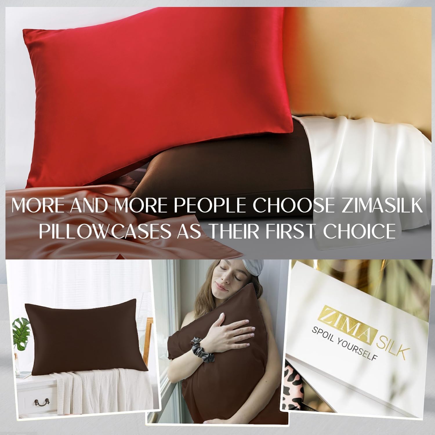 Zimasilk 100% Pure Mulberry Silk Pillowcase for Hair and Skin everyday comfort, Soft and Smooth, Both Sides Grade 6A Silk,600 Thread…