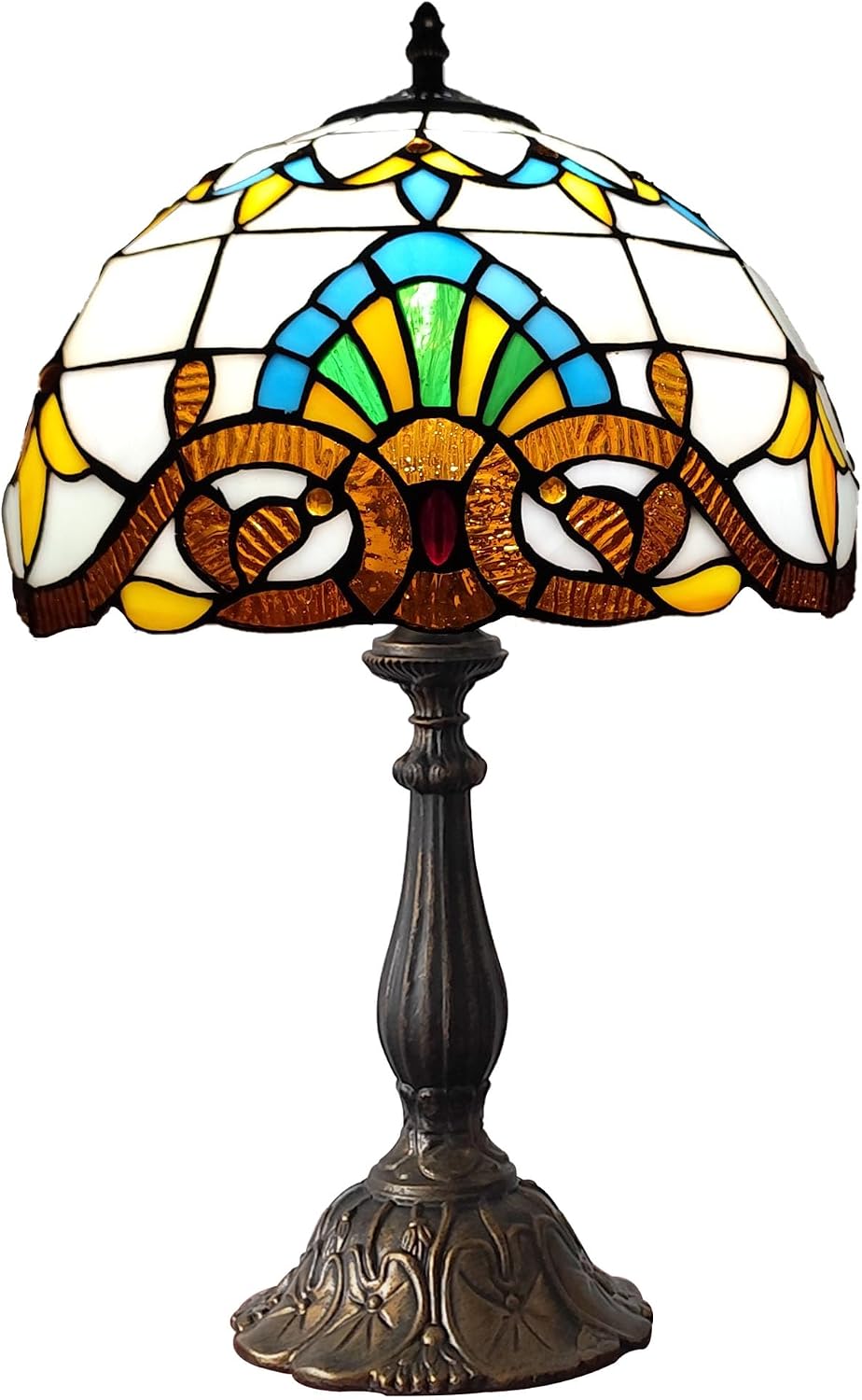 Tiffany Table Lamp 12X12X19 Inch Yellow Baroque Style Stained Glass Lamp Antique Bedside Desk Reading Light for Bedroom Living Room Home…