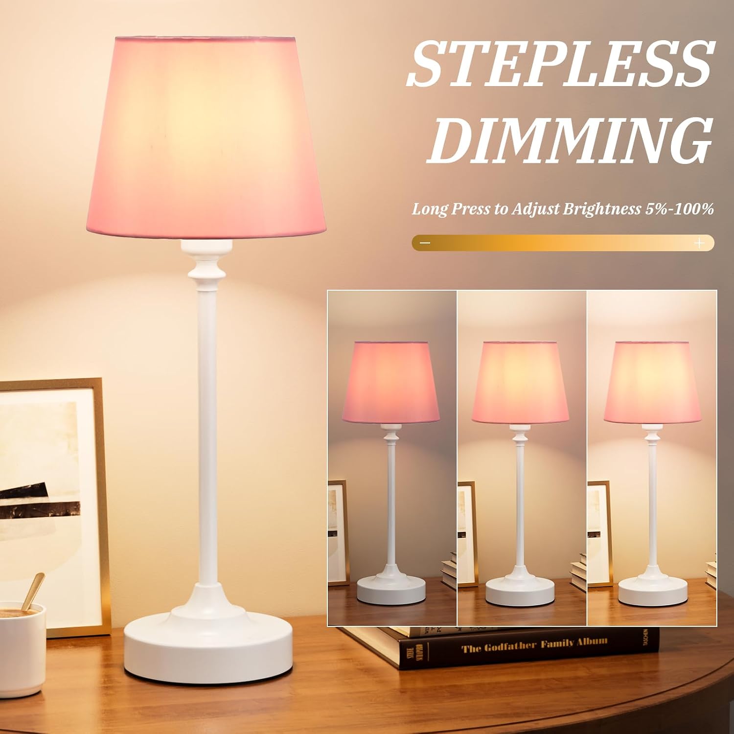 Cordless Table Lamps Rechargeable Set - 2 Pack White 4000mAH Battery Operated Lamps for Decor, 3000K Stepless Dimming Touch Control…