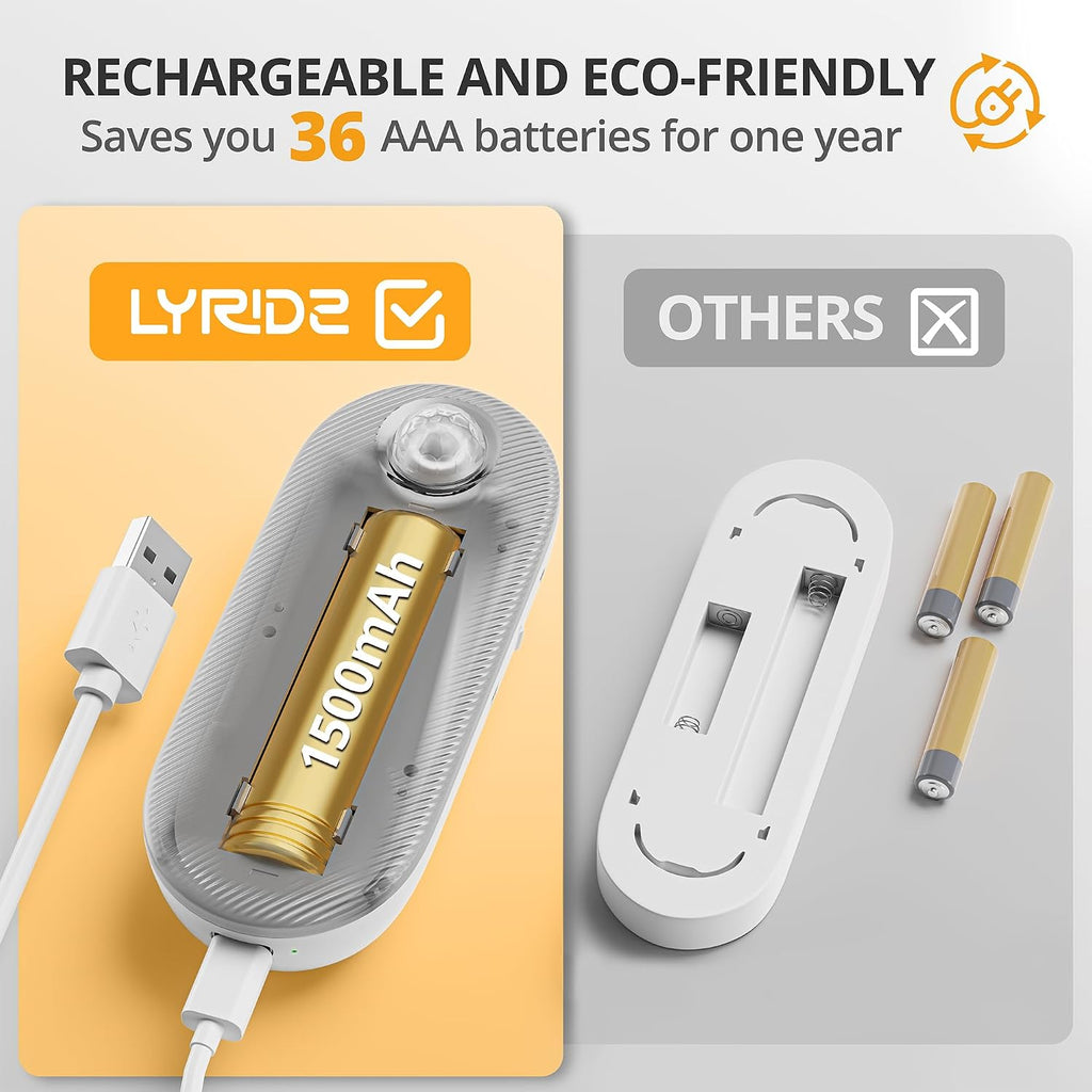 Lyridz Rechargeable Night Light with Motion Sensor, 1500mAh Battery Operated Nightlights, Stick-on LED Closet Light, 1-80LM Dimmable Bright…