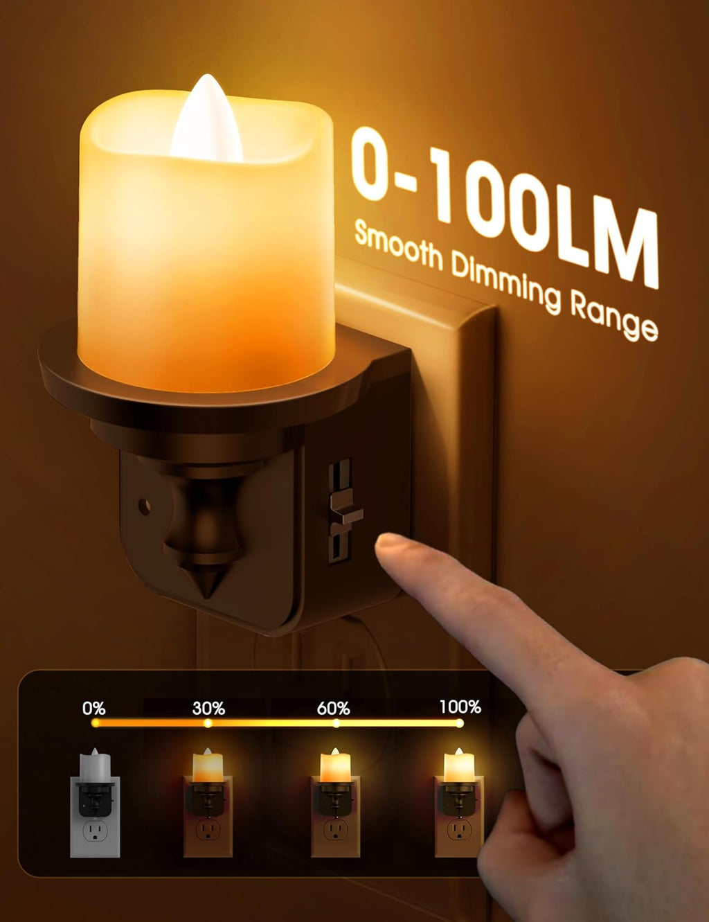 Briignite Flameless Candle Night Lights, Amber Plug-in 2 Pack, LED Candle with Light Sensor, 0-100LM Dimmable, Kids Hallway Bathroom…