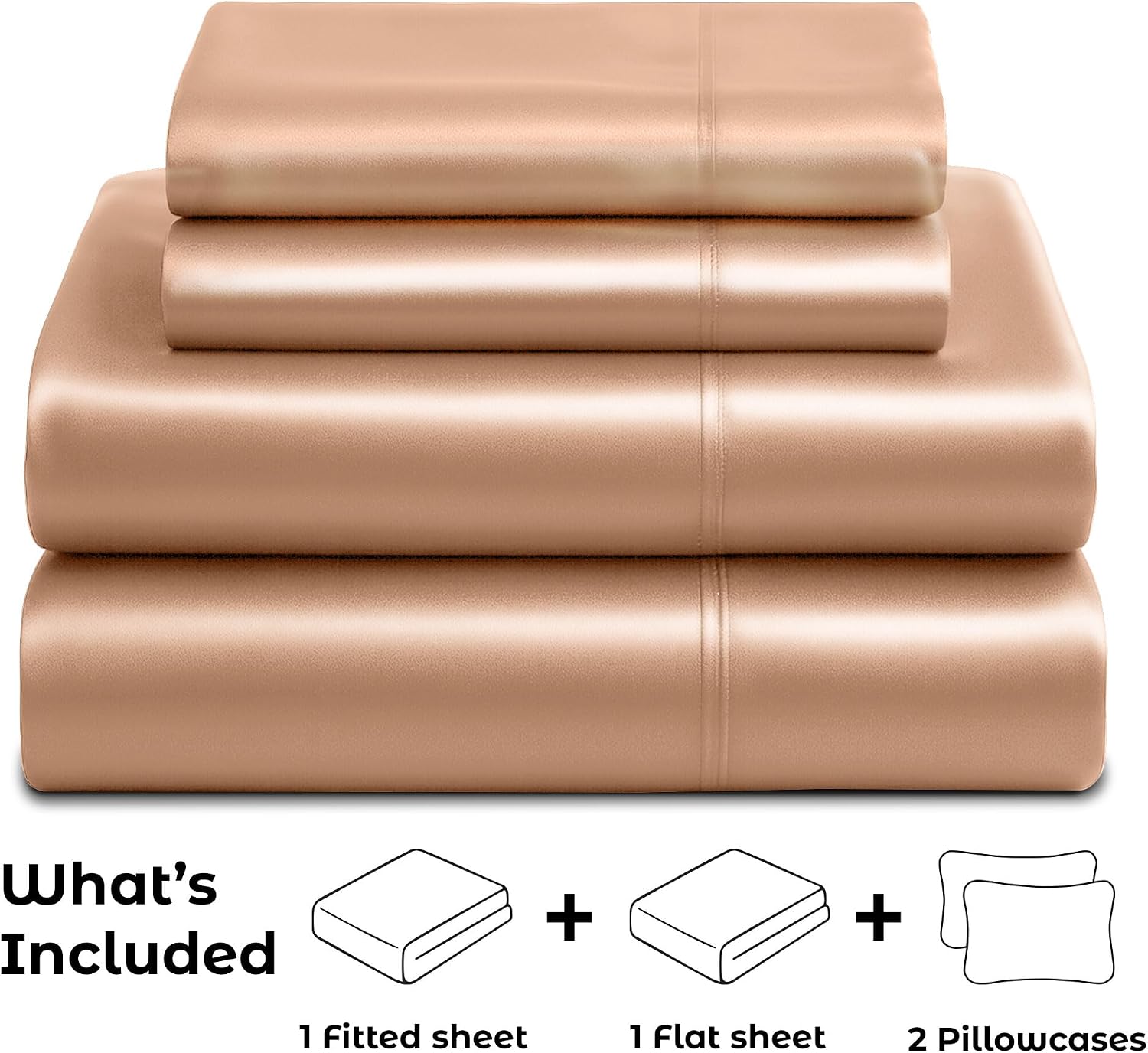 PureBedding Pure Bedding Satin Sheets Queen [4-Piece, Rose Gold] Hotel Luxury Silky Bed Sheets - Extra Soft 1800 Microfiber Sheet Set, Wrin…