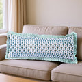 Ridhi Block Print Aquamarine Blue 36"x14" Set 1-100% Cotton Ruffle Lumbar Sham Cover Boho Floral Pillowcase, Farmhouse Cottagecore…