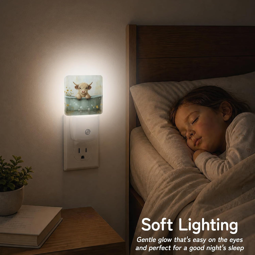 Highland Cow Bathtub Night Lights Plug into Wall, Night Light with Dusk to Dawn Sensor for Bedroom Bathroom Kitchen Hallway Stairs…