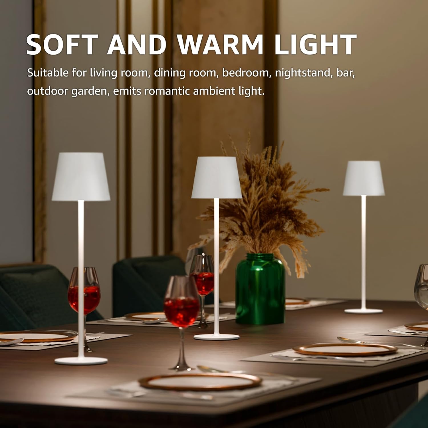 uuffoo 3 Pack Cordless Table Lamp Rechargeable 5000mAH Battery Operated Lights Touch Control LED Portable Desk Lamps 3 Color Dimming for…