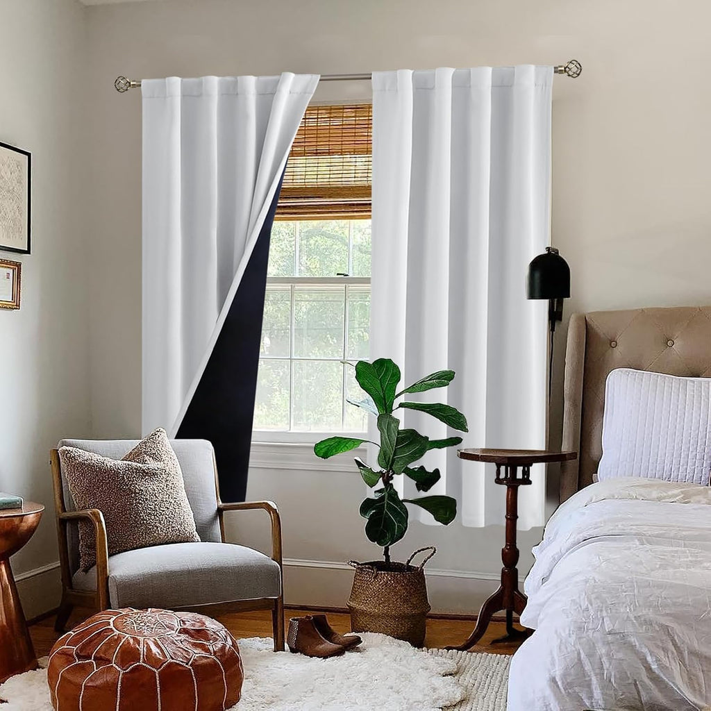 BGment Greyish White 100% Blackout Curtains 63 Inches Long with Thermal Insulated Liner, Rod Pocket and Back Tab Double Layer Full Room…
