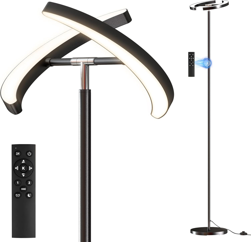 mukuxin Floor Lamp, 32W 2200lm LED Floor Lamp, Dimmable Floor Reading Light with 2 Rotatable Lights, Foot Pedal & Remote Control…
