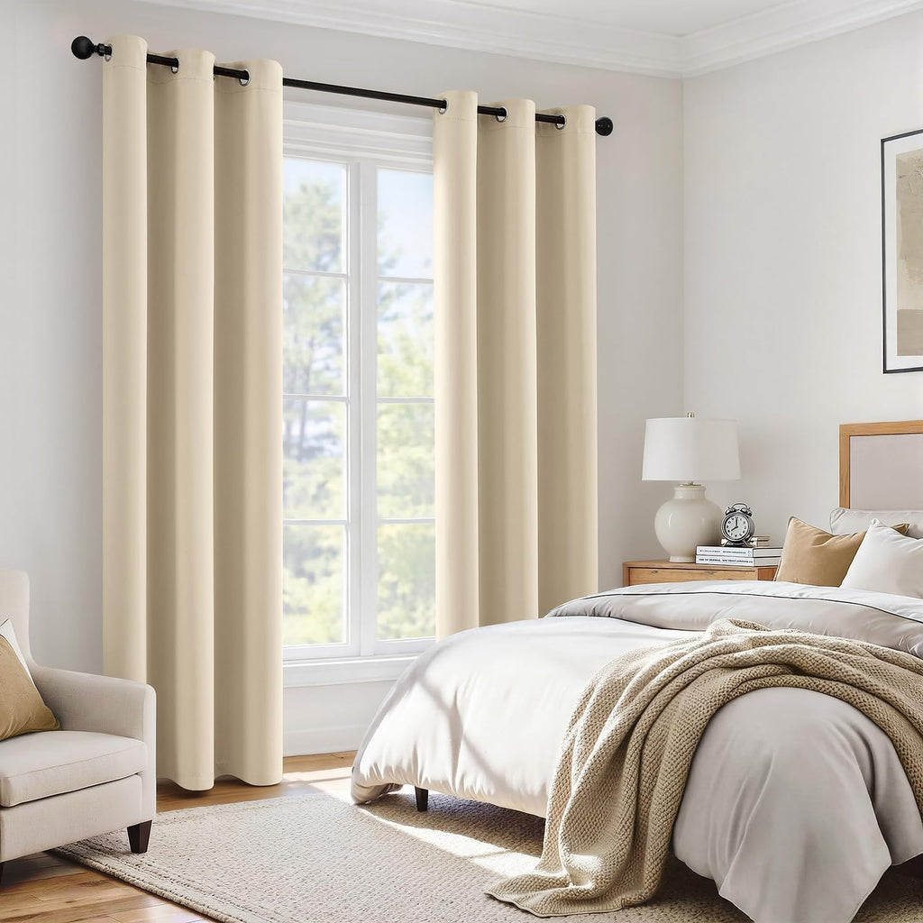 Miulee Cream Beige 100% Blackout Curtains for Bedroom 96 Inch Long, 2 Layers Thermal Insulated Black Out Window Curtains with Black Liner,…