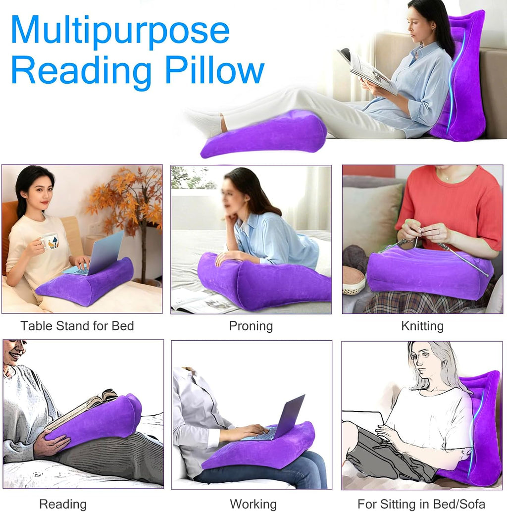 Bed Reading Pillow with S-Curve, Gaming Pillow for Working Crocheting, Ergonomic Bed Wedge Pillow for Sleeping, Inflatable Backrest…