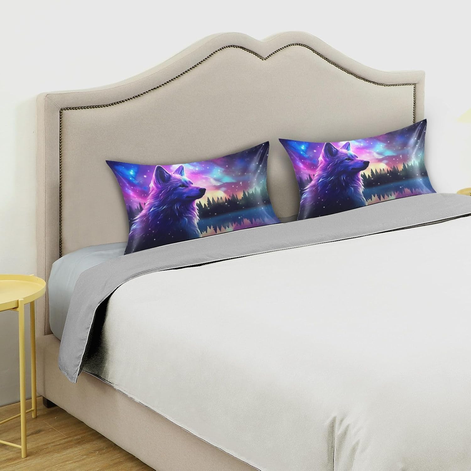 Stars Wolf Pillow Covers Silk Pillowcase for Hair and Skin Soft Breathable Smooth Cooling Satin Pillowcase King Size Pillow Case for…