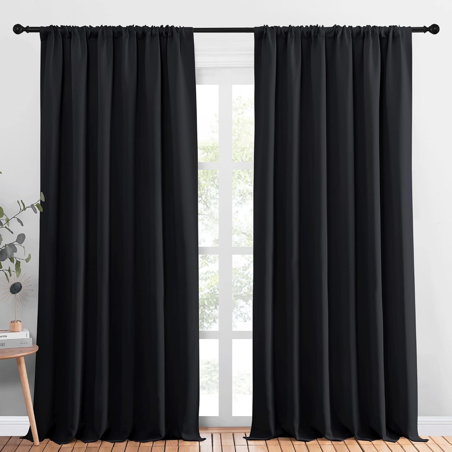 NICETOWN Black Blackout Curtain Blinds - Solid Thermal Insulated Window Treatment Blackout Drapes for Bedroom (2 Panels, 70 inches Wide…