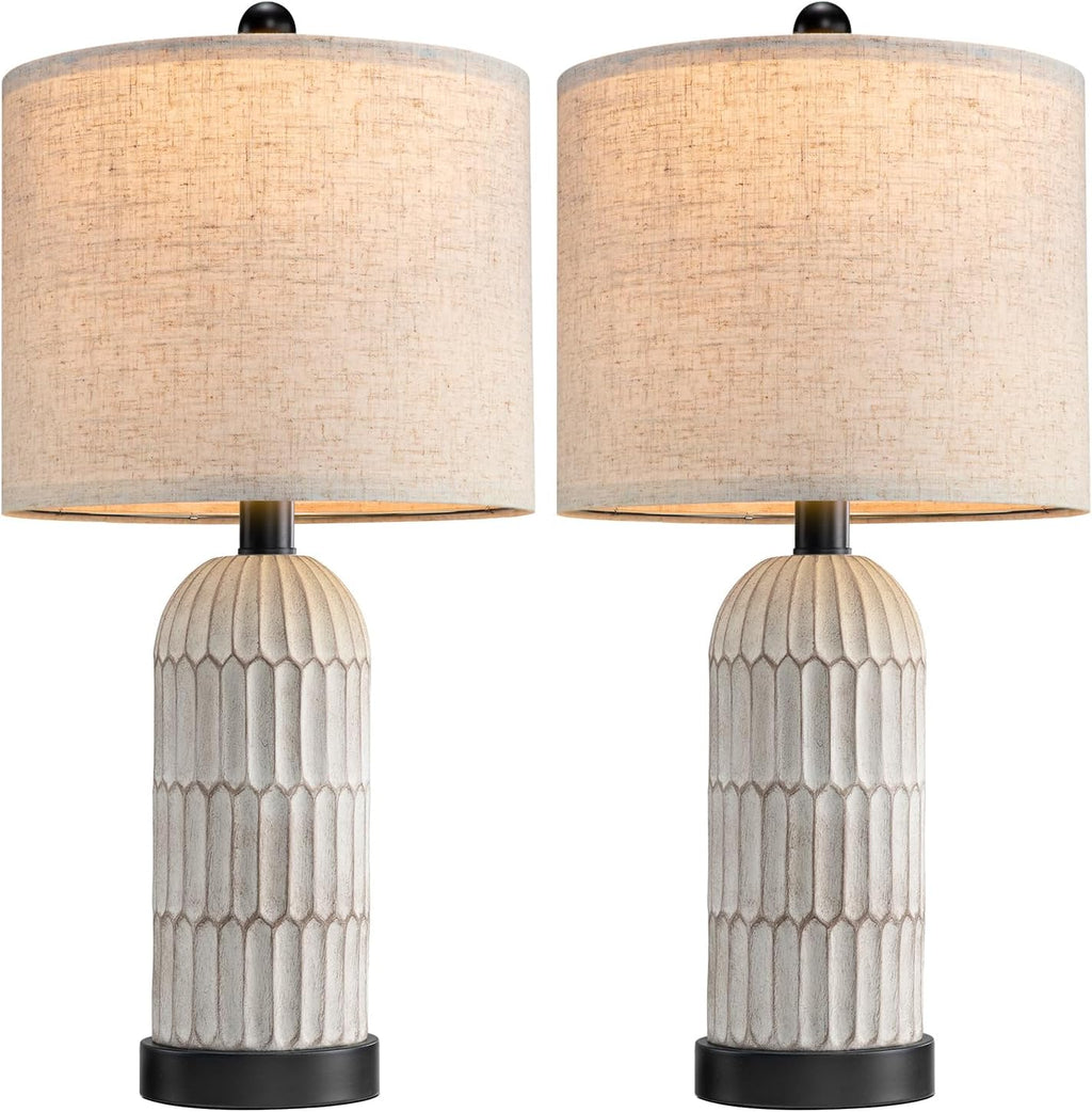 OYEARS 22.5" Bedside Table Lamps Set of 2, Farmhouse Table Lamp with USB A+C Charging Ports, Vintage Nightstand Lamp for Bedrooms and…