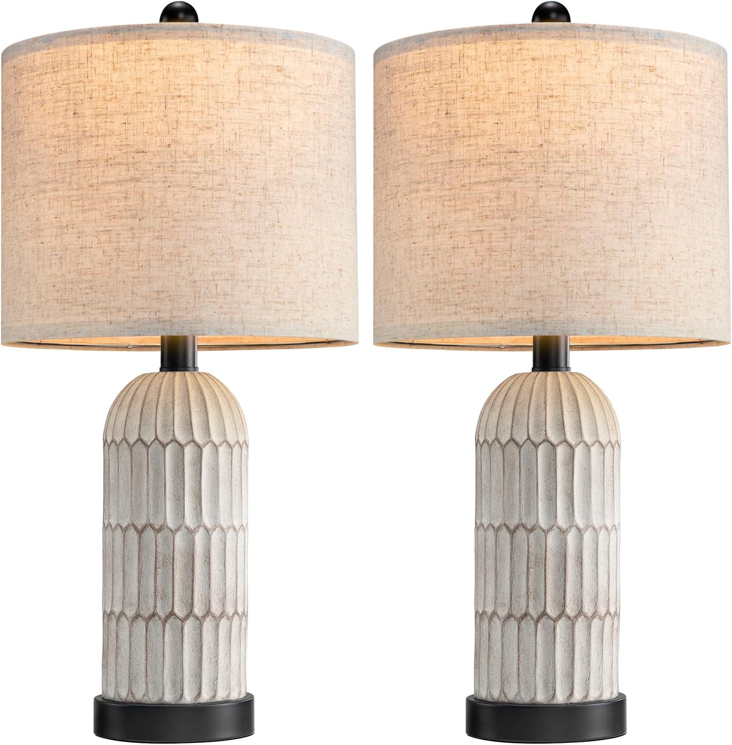 OYEARS 22.5" Bedside Table Lamps Set of 2, Farmhouse Table Lamp with USB A+C Charging Ports, Vintage Nightstand Lamp for Bedrooms and…