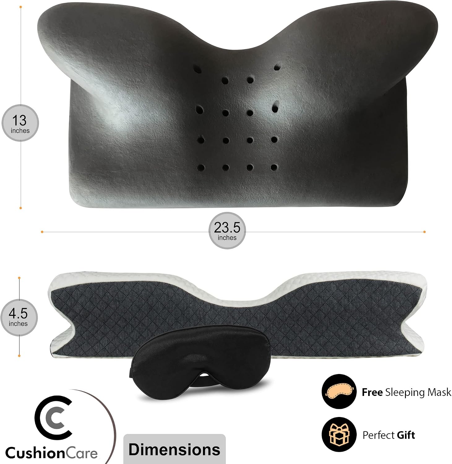 CushionCare Charcoal Pillow for Neck and Shoulder – Bamboo Charcoal Memory Foam Cervical Pillow with Orthopedic Contour Support & Ventilate…