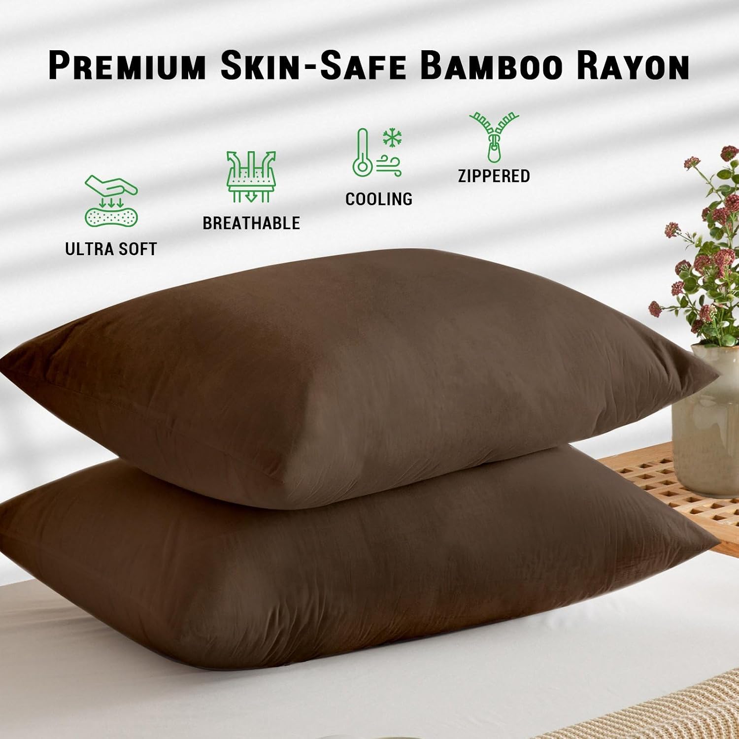 Gogreen Bamboo Rayon Waterproof Pillow Protector, Breathable Pillow Cover, Cooling Pillow Case with Zipper, Super Soft Pillow Case Cover wi…