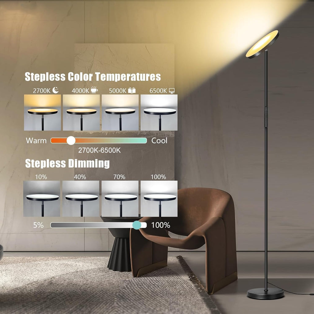 Mukuxin Floor Lamp, Upgraded 40W 4000LM Super Bright Torchiere LED Floor Lamps for Living Room, Stepless Dimmable Color Temperature 2700K-6…