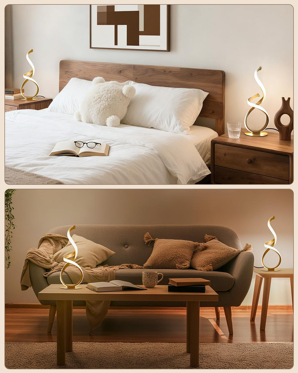 2 Pack Bedside Table Lamp, LED Spiral Desk Lamp, Touch Dimmable, 3 Color Temperature, Modern Nightstand Light for Night Stands, Unique…