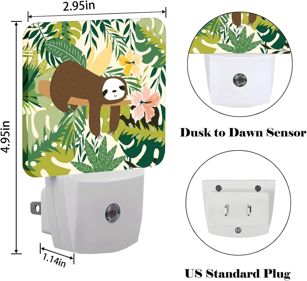 Cute Sloth in Jungle Night Light, Plug-in Night Lights with Dusk to Dawn Sensor for Stairway, Hallway, Bedroom Sleep Friendly Ideal for…