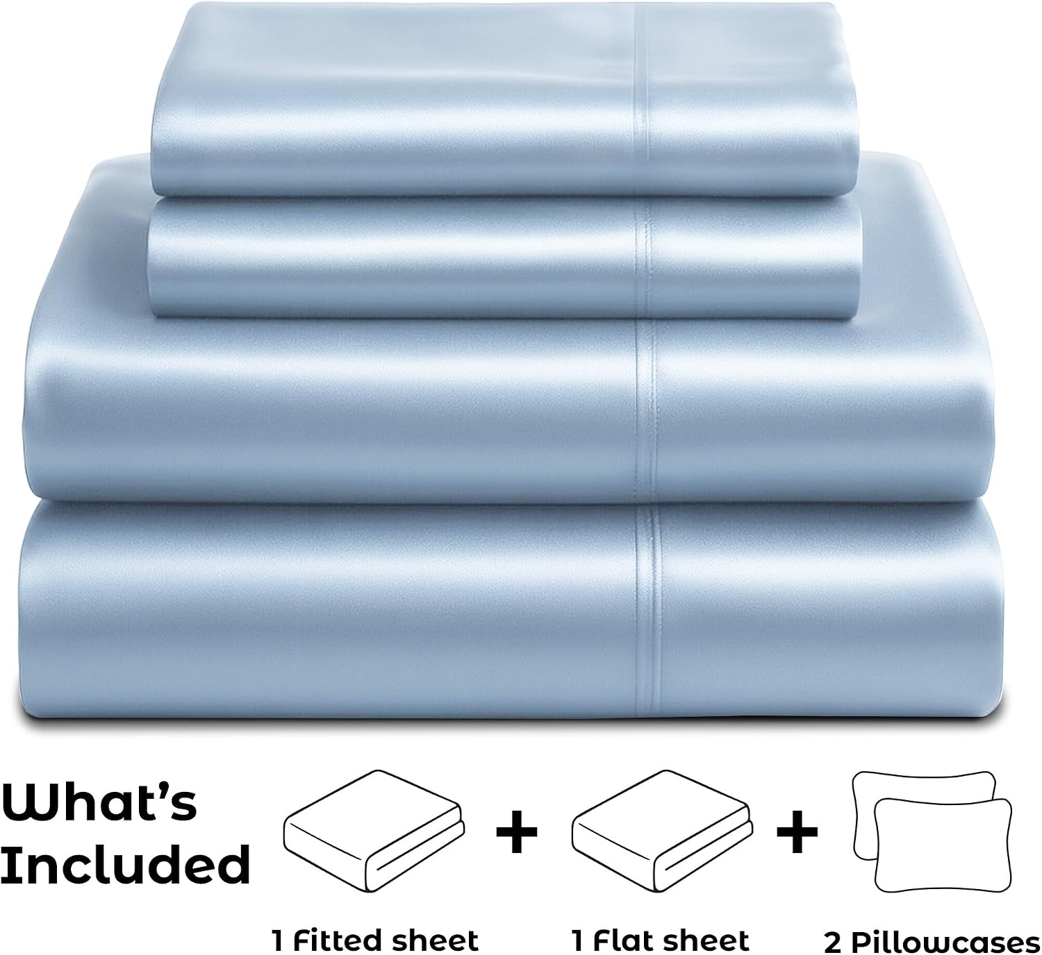 PureBedding Satin Sheets Full [4-Piece, Baby Blue] Hotel Luxury Silky Bed Sheets - Extra Soft 1800 Microfiber Sheet Set, Wrinkle, Fade, Sta…