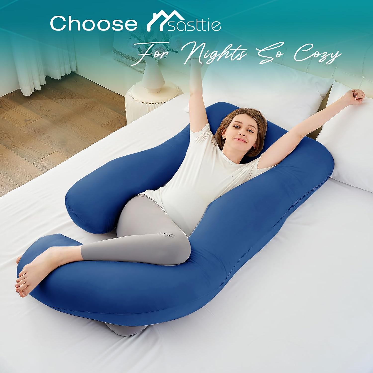 Sasttie Pregnancy Pillows for Sleeping, Jumbo U Shaped Cooling Full Body Pillow with Removable Cover, Pregnant Women Must Haves, Maternity…