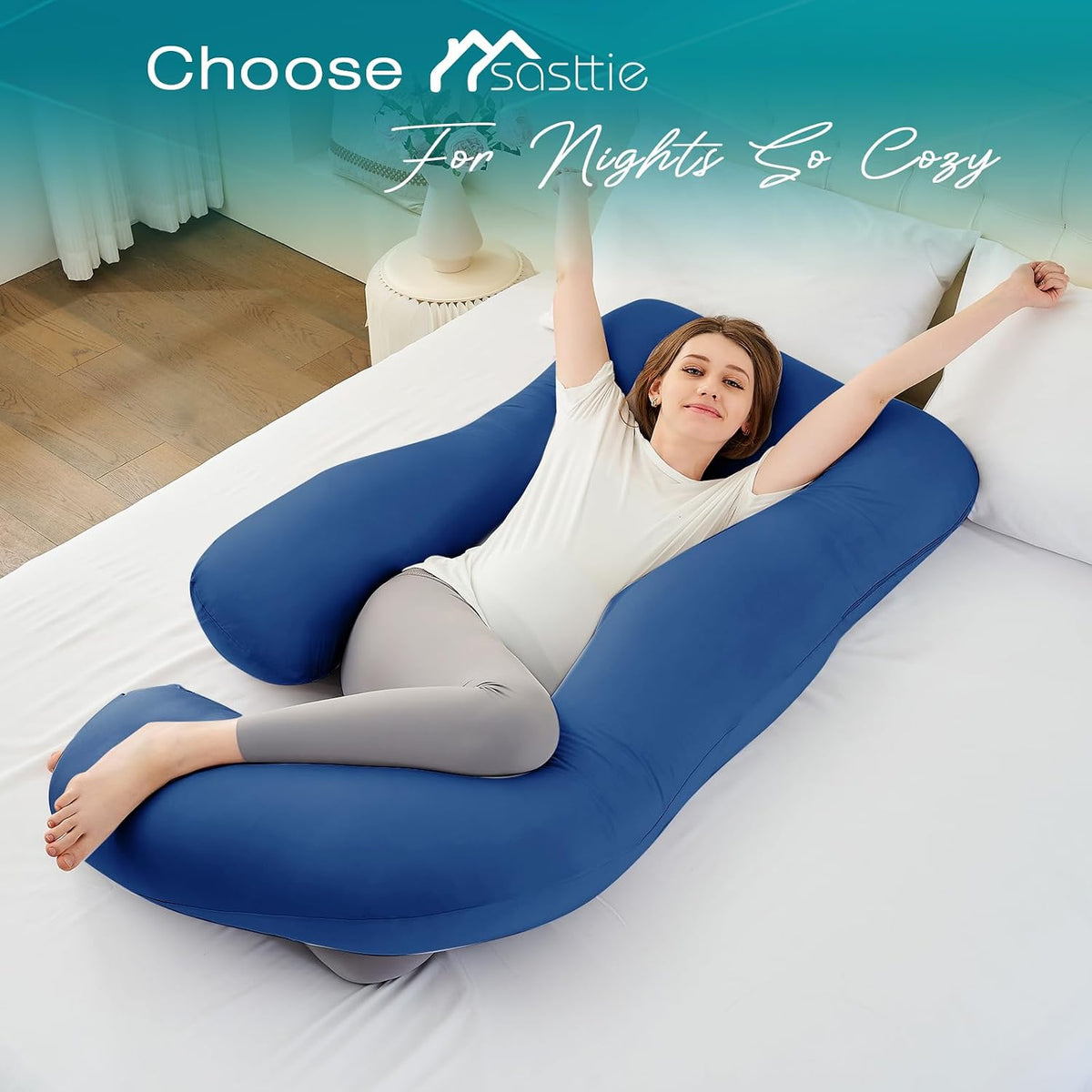 Sasttie Pregnancy Pillows for Sleeping, U Shaped Cooling Full Body Pillow with Removable Cover, Pregnant Women Must Haves, Maternity Essent…
