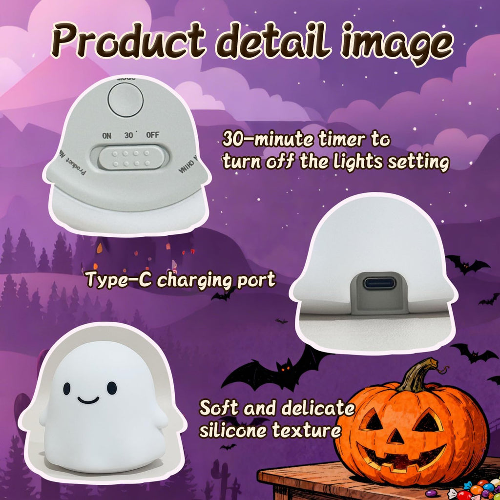 Ghost Night Light Color Changing, Cute Cloud Decor with Colors & 50Hrs, Tap Control Light Up Ghost for Kids, Rechargeable Halloween…
