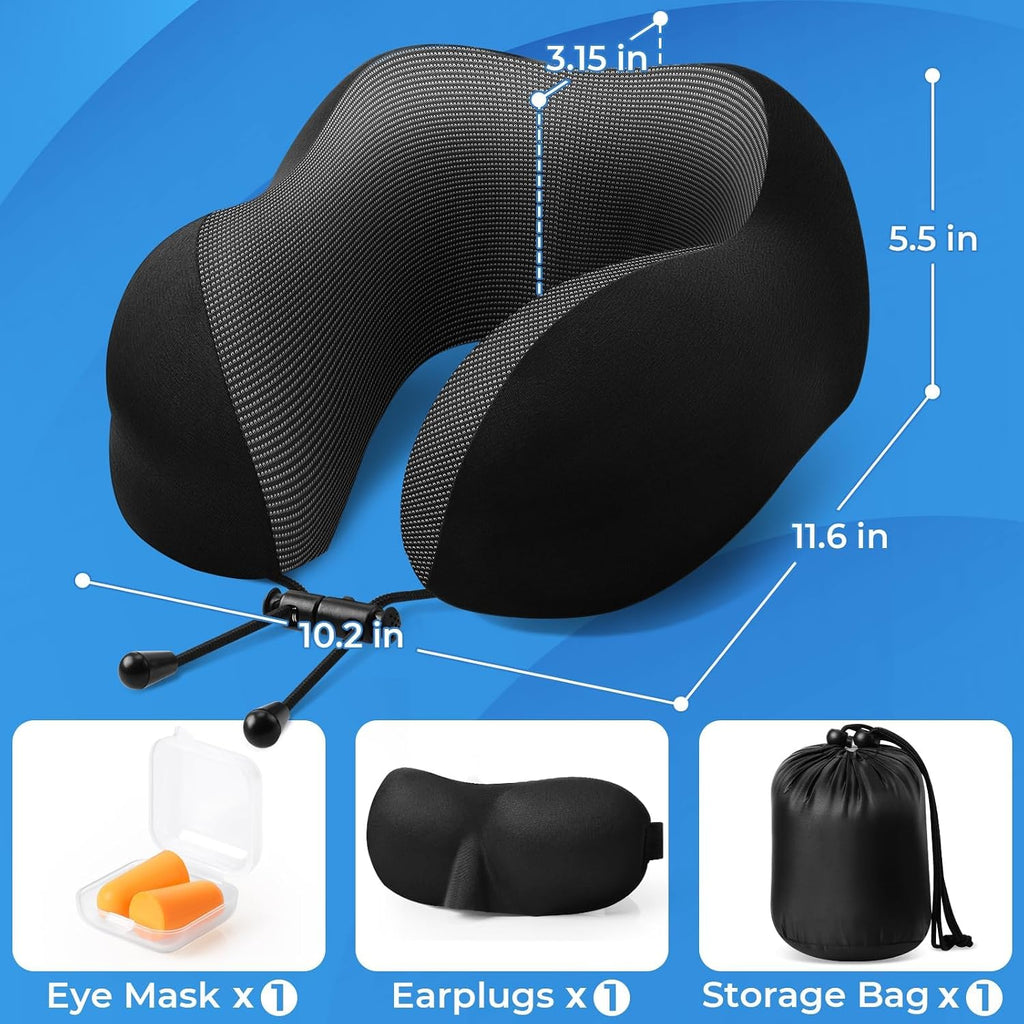 ExploreBliss Travel Pillow, Travel Pillows for Sleeping Airplane, Neck Pillow Airplane, Memory Foam Neck Pillow Set with Eye Mask, Earplugs…
