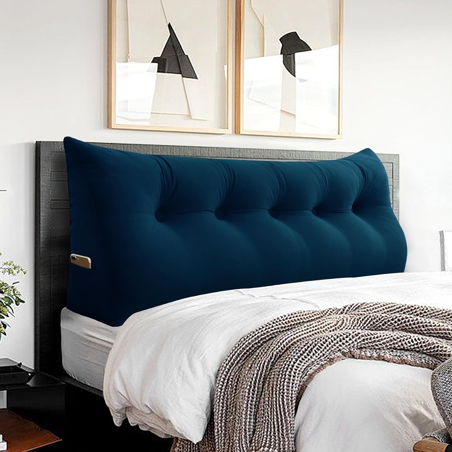 Headboard Pillow Queen - Bed Wedge Headboard Reading Pillow for Sitting in Bed, Large Daybed Pillow, Velvet Positioning Support Bedrest…