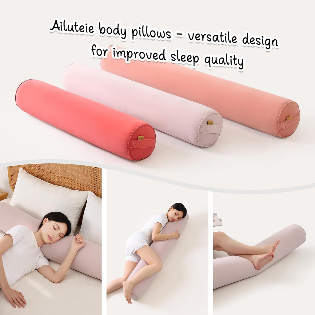 Body Pillow for Adults, Long Round Pillow, Big Cylindrical Pillow, Large Full Bolster Pillows for Side Sleepers (Purple, 59"*7.87")