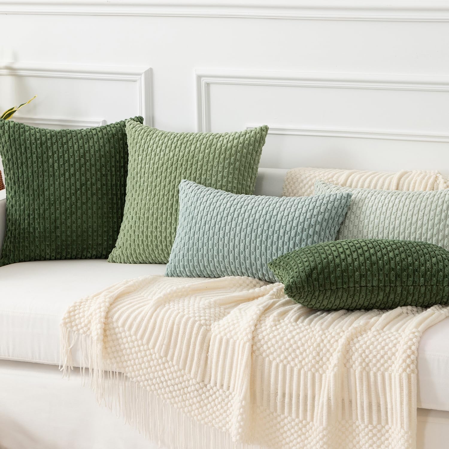 KevinTextile Kevin Textile Spring 16x24 Inch Pillow Cover 1 Pack Boho Decorative Soft Striped Corduroy Lumbar Farmhouse Solid Color Accent…